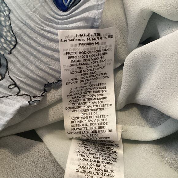 Tory Burch Margaret Blue Floral Plaid Silk Patchwork Pleated Midi Dress 14 - Picture 11 of 12